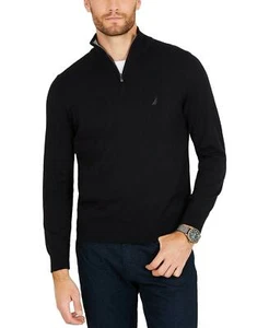 Nautica Mens Classic Fit 1/4 Zip Sweater True Black Size Medium - Picture 1 of 1