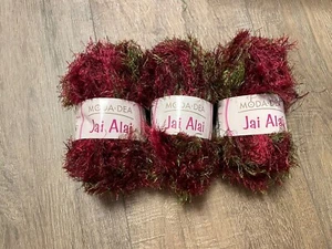 3 Skeins Moda Dea Jai Alai Yarn DAMSON Color #6532 Eyelash Acrylic Discontinued - Picture 1 of 3