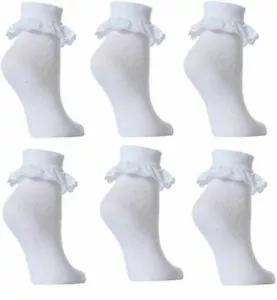 3 Pairs New Girls Kid Infants Cotton Lace Frilly Ankle School Dress White Socks - Picture 1 of 1