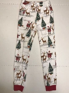 Pottery Barn Christmas Pajama Bottoms Kids White Santa Elastic Waist Pull-On - Picture 1 of 5