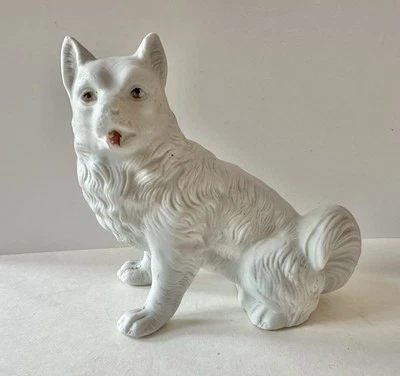 Estatuilla de perro esquimal samoyedo Spitz blanco vintage bisque 4 3/8" (7) Foto 1 de 4