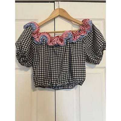 Women’s Rachel Antonoff Gingham Jj Crop Top Black White Size Medium Foto 1 de 4