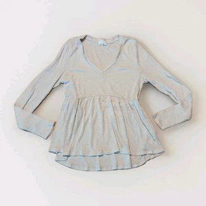 Anthropologie T LA Top Womens Small Ivory Beige V Neck Babydoll Peplum Ribbed - Picture 1 of 6