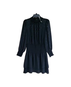 NWT White House Black Market Long Sleeve Heatset Blouson Black Dress Petite M - Picture 1 of 9