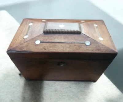 Antique Rosewood Mother Of Pearl Georgian Regency Tea Caddy With Key - Image 1 of 2