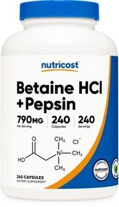 Nutricost Betaine HCl + Pepsin 790mg, 240 Capsules - Vegan & Non-GMO - Picture 1 of 5