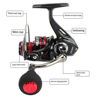High Performance Fishing Reel FS Series 1BB 5 0 1 Gear Ratio Black Red - Image 1 of 4