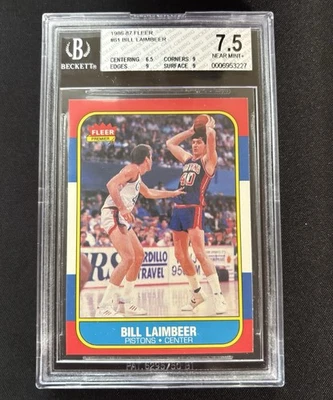 1986-87 Fleer #61 Bill Laimbeer BGS 7.5 Subgrades (6.5, 9, 9, 9) Three 9 Subs - Image 1 of 2