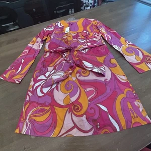 Banana Republic Trina Turk Dress Womens 2 Pink Orange Swirl Belted Summer 2012 - Picture 1 of 6