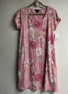 Miss Elaine Relax House Dress Women Size M Pink Knit Pockets Floral Ret.54$ - Picture 1 of 8