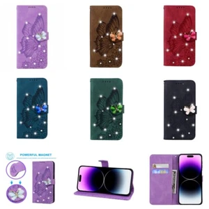 Für Samsung A Serie Hülle Schmetterling Strass Karten Wallet Leder Ständer Hüllen - Bild 1 von 62