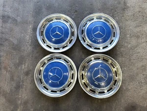 Set Of Vintage 1965-1985 Iconic Mercedes Benz Hubcaps Rims Wheel Covers Blue - Picture 1 of 11