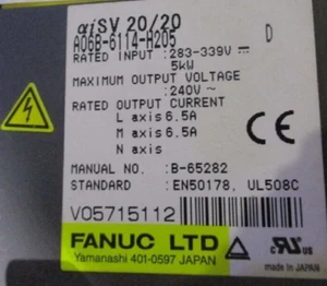 FANUC aiSV 20 / 20 A06B-6114-H205 D Servo Amplifier Module 283-339v 5Kw - Picture 1 of 6