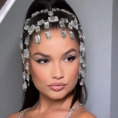 Women Head Clip Rhinestone Headband Squares Crystal Sexy Hair Chain dress 23019 - Image 1 of 4