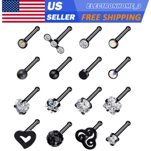 16Pcs 20G Nose Ring Stainless Steel Opal CZ Ear Lip Black Straight Bone Stud Pin - Picture 1 of 5