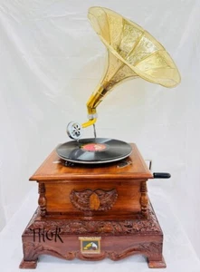 Gramophone - Phonograph New Working - Record Player Antique Style - Handmade Gra - Picture 1 of 16