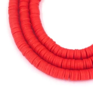 Cuentas de rondelle africanas de arcilla polimérica Heishe de vinilo de 6 mm - escarlata / naranja rojo 16" - Imagen 1 de 1