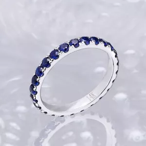 Sapphire Wedding Ring Round Cut Silver 625 Ring All Sizes Handmade Ring - Picture 1 of 5