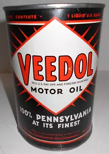 RARE Vintage VEEDOL Motor Oil Quart Can w/ Black & Orange Colors; ca mid 1930s - Picture 1 of 6