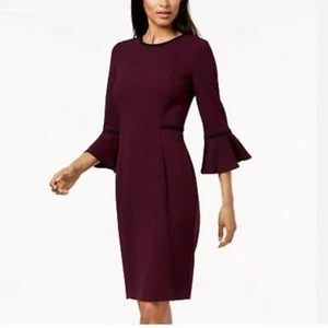 CALVIN KLEIN PLUM BLACK PIPED BELL SLEEVES CLASSIC FORMAL DRESS - 14 - Picture 1 of 11