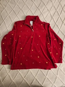 Quacker Factory Sweatshi Gold Embroidered Stars Womens M Red Holiday Christmas - Picture 1 of 4