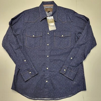 $125 New Madison Creek Bisley WESTERN Shirt LARGE L Navy Blue Dot Snap Button - Image 1 of 4
