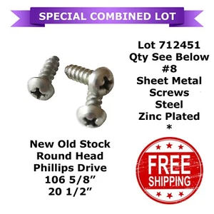 #8 x 5/8" ROUND HEAD SHEET METAL SCREWS Plated Phillips (106)+(20) 1/2" 712451 - Picture 1 of 3