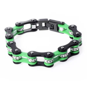 Green Bicycle Motorcycle Chain Bracelets For Men/Women-Stainless Steel Bracelets - Picture 1 of 18