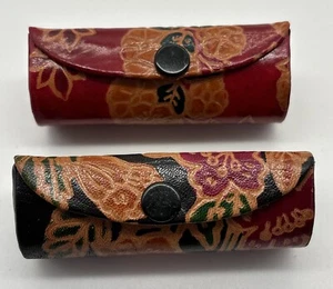 Vintage Collectible Lipstick Tube Holder With Mirror Floral Snap Closure (2) EUC - Picture 1 of 9