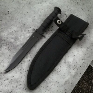 COLTELLO SOPRAVVIVENZA LAMA FISSA | 7,5" piccolo manico gomma nero combattimento tattico EDC - Foto 1 di 13