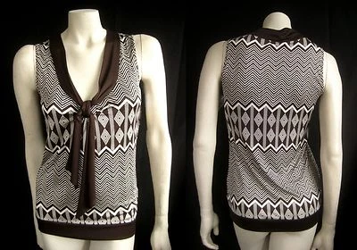 TORY BURCH $295 Olivera Shell Tribal Chevron Silk TOP Shirt , Geometric NWT - Image 1 of 3