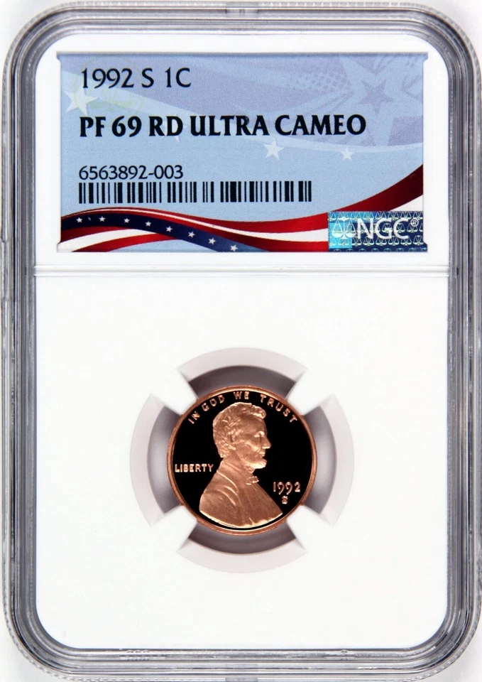 1992-S Lincoln Cent Graded PF69RD Ultra Cameo by NGC - Image 1 of 4