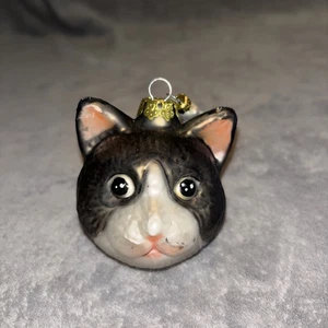 Adorno de cabeza de gato de vidrio de mercurio Dept 56 con pez colgante raro 🔥!!️ - Imagen 1 de 4