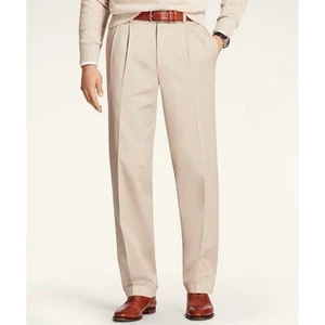 Brooks Brothers Pants Mens 36 x 29 Khaki Elliot Pleated Cuffed Advantage Chinos - Picture 1 of 16