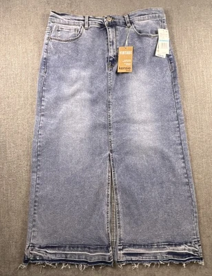Kensie Jeans Vintage Lujo Tiro Alto MIDI Denim Falda Frontal Dividido Dobladillo Crudo 12/31 Foto 1 de 4