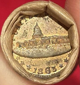 SEALED INDIAN HEAD PENNY HALF ROLL W AU 1863 CIVIL WAR TOKEN & 1862 CENT ENDS - Bild 1 von 4
