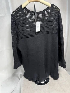 Ann Taylor schwarzer Pointelle 3/4 Flatterärmel Pullover Größe M neu mit Etikett $ 74,99 - Bild 1 von 4