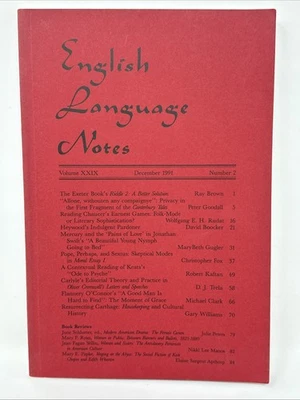 English Language Notes Volume XXIX Number 2 December 1991 UC Boulder Colorado - Image 1 of 4