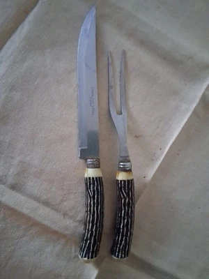 Juego de talla de ciervo MCM cuerno sintético de colección, cuchillo y tenedor, estampado, Japón  Foto 1 de 4