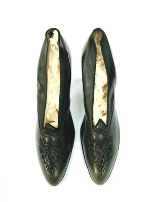 Zapatos de salón vintage años 20 Flapper cuero negro + cuentas Court 5,5-6N  Foto 1 de 4