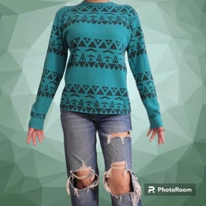 Y2K Volcom Long Sleeve Shirt Mens SMAL Henley Blue Aztec Geometric Skateboarding - Picture 1 of 8