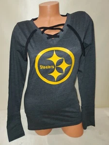 01125-1 Mujer Damas PITTSBURGH STEELERS Fútbol Manga Larga CAMISETA Negra Nueva - Imagen 1 de 1