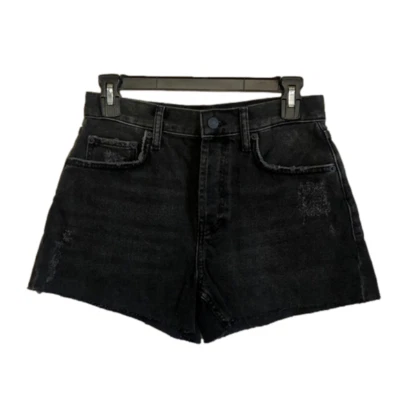 Rieles Nuevo con Etiquetas Talla 26 The Fairfax High Rise Corte Corto Negro Botón Mosca Envejecido Foto 1 de 4