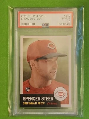 2023 TOPPS LIVING SET  649 SPENCER STEER RC REDS PSA 8 - Image 1 of 2