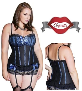 Coquette Black/Blue Bustier Corset 3X/4X 18-22 Fully Boned Bow Detail COQ-328 - Picture 1 of 9