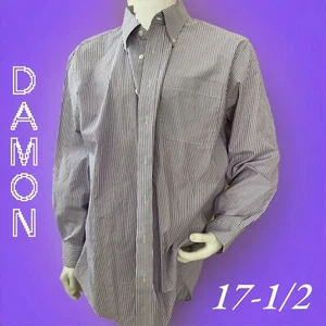 Men's Damon Long Sleeve Button Up Purple and White Striped- 17-1/2 Pocked - Picture 1 of 15