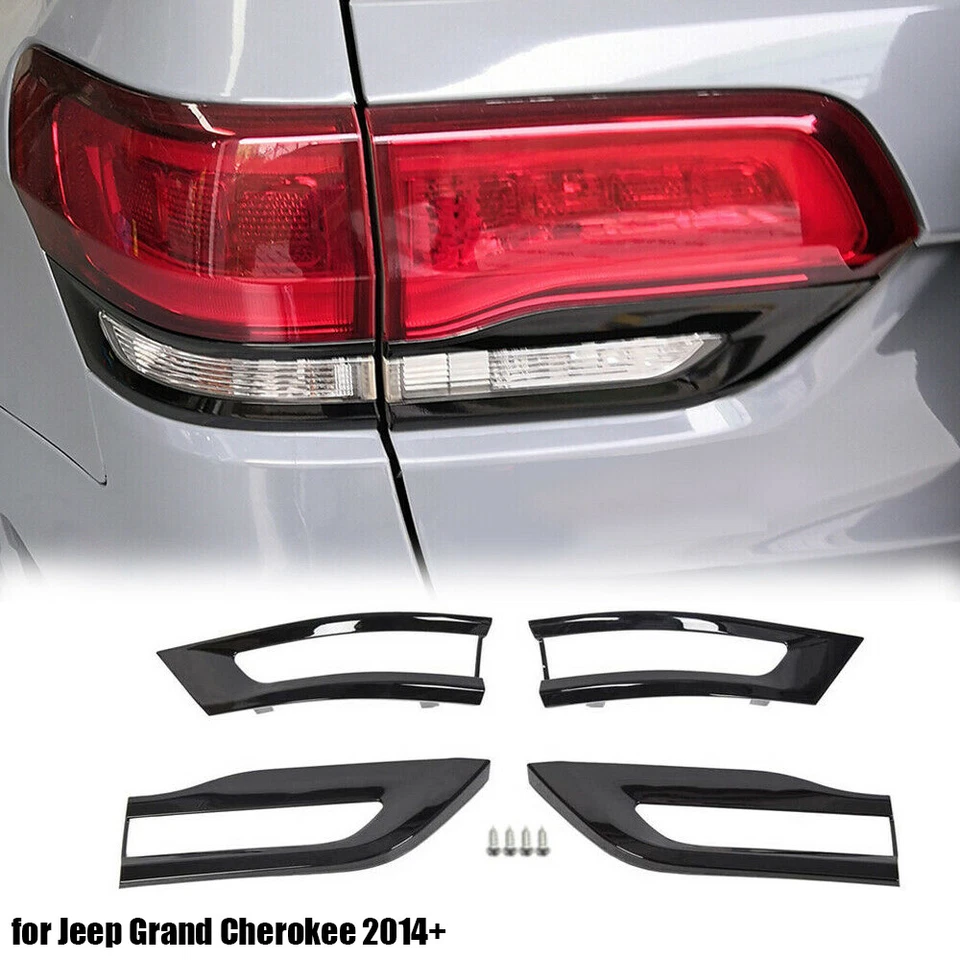 4pcs Gloss Black Tail Light Cover Trim Bezel Kit for Jeep Grand Cherokee 2014+ Foto 1 de 4