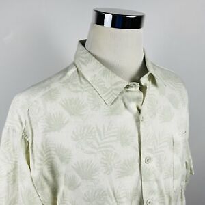 Nat Nast Mens 2XL Silk Blend Hawaiian Lounge Shirt Ivory Green Floral Palms 