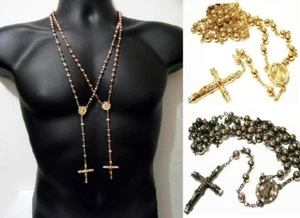 Hip Hop Rap Style Necklace Rosary Bead Virgin Mary Cross Pendant Religious Jesus - Picture 1 of 3