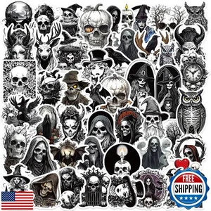50 Stück Schwarz Horror Mittelalter Gothic Satanic Sticker - Vintage Totenkopf, Hexe, Gr - Bild 1 von 5